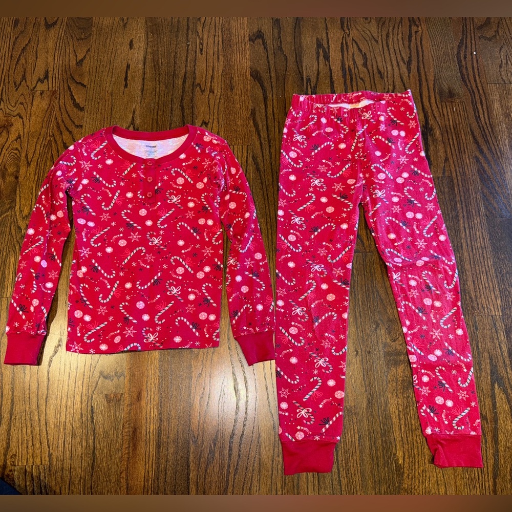 Gymboree girls Christmas holiday pajamas size 7 red candy canes cotton buttons